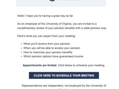 nvitation: Pension Benefits for the University of Virginia Employees