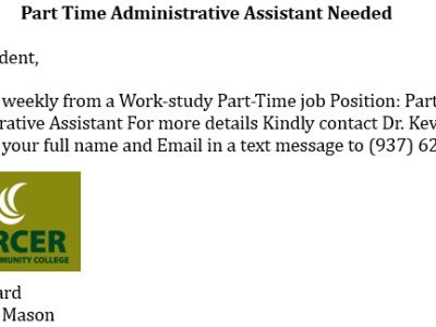 Part Time Administrative Assistant Needed
